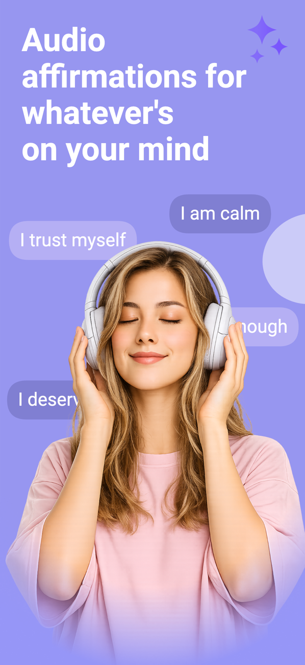 Woman listening to audio affirmations with headphones — affirmations for whatever's on your mind