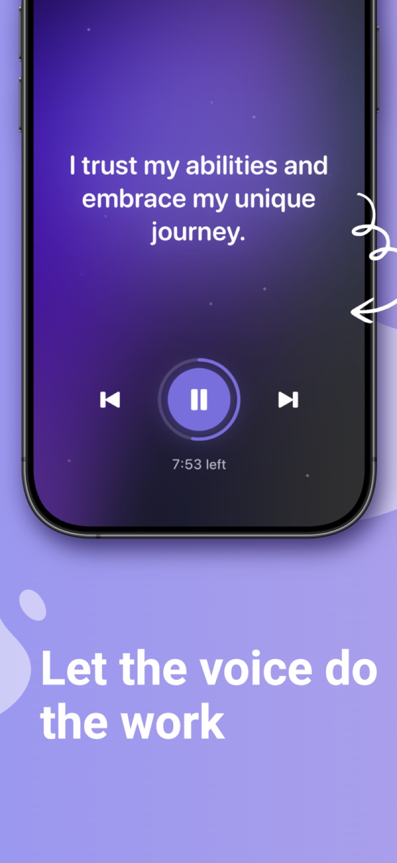 Here app audio player speaking the affirmation 'I trust my abilities and embrace my unique journey'